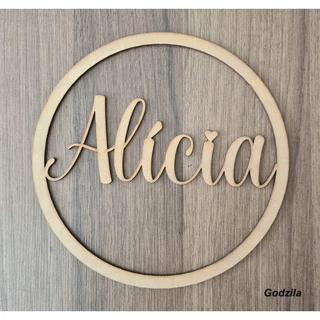 Aro com nome e palavras MDF cru 20cm de diâmetro 1cm de largura
