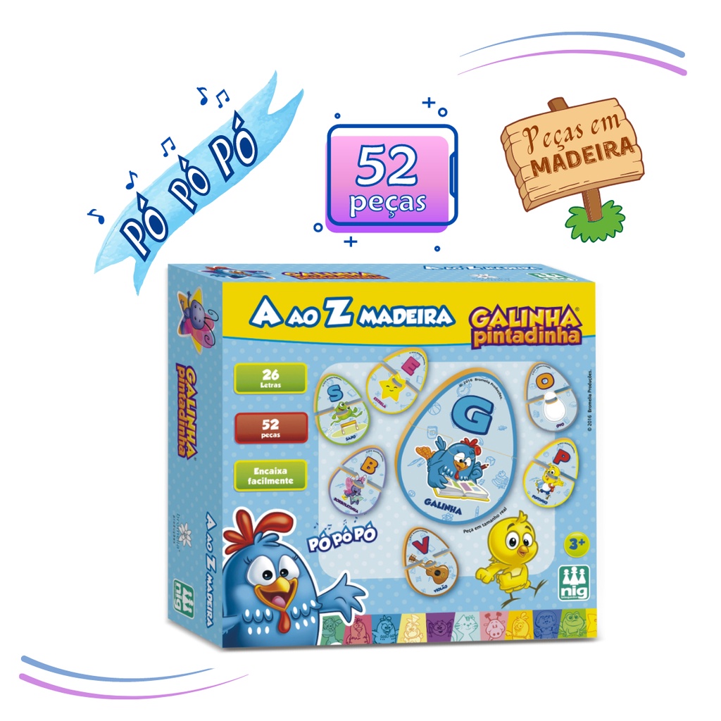 Jogo Pedagógico Aprender A ao Z - 52 peças -Galinha Pintadinha Infantil ...