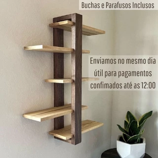 Rack Prateleira Suspensa Nicho C/5 Andar Madeira Maciça Para Plantas Sala, Quartos e Quintal