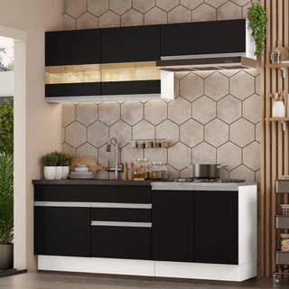 Armário de Cozinha Completa 200cm Branco/Preto Glamy Madesa 07 em Oferta na Shopee