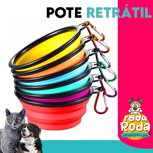 Pote Comedouro Bebedouro Retrátil Pet Silicone Gato e Cachorro