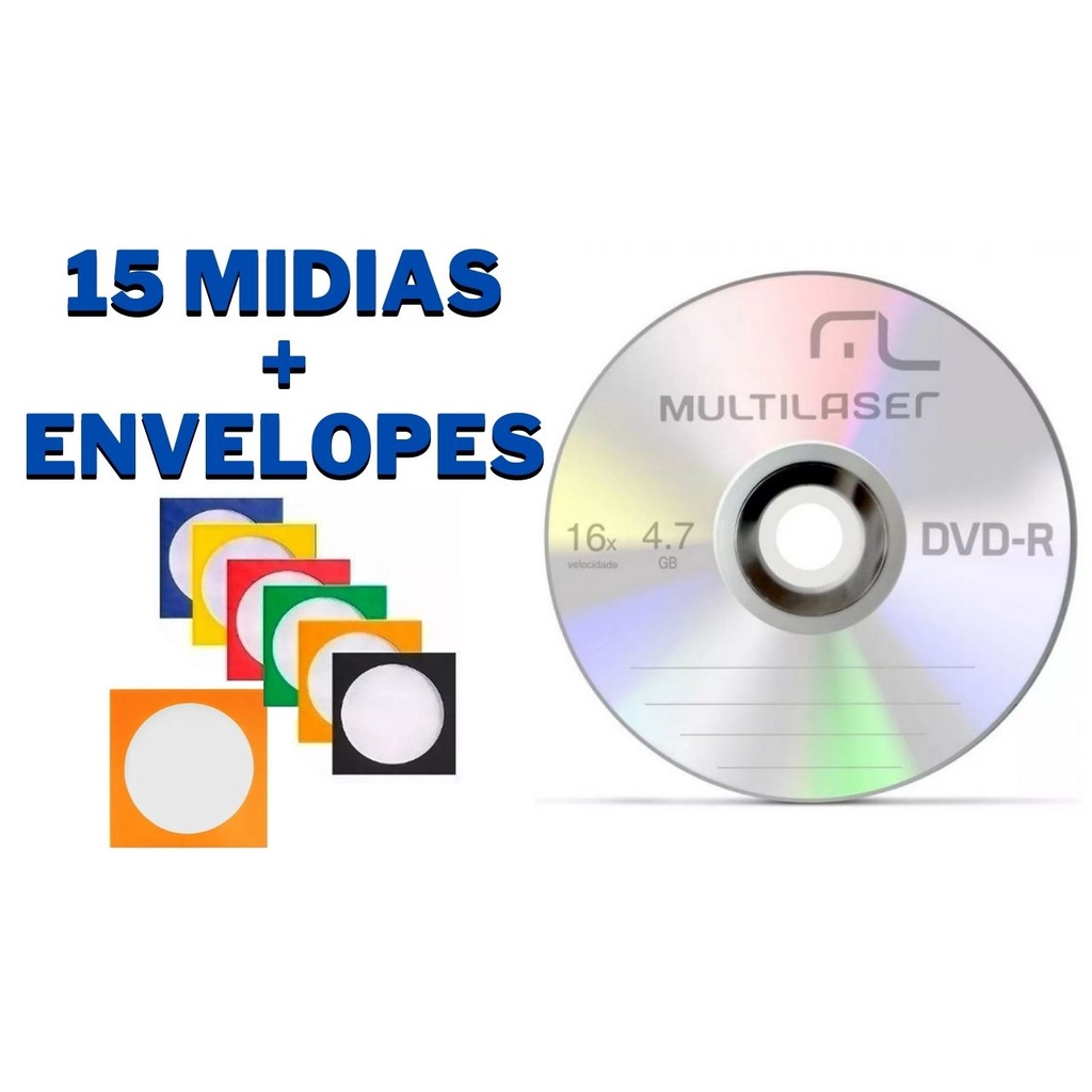 15 Mídia Virgem DVD-R 16x - Multilaser Grava Jogo de Ps2