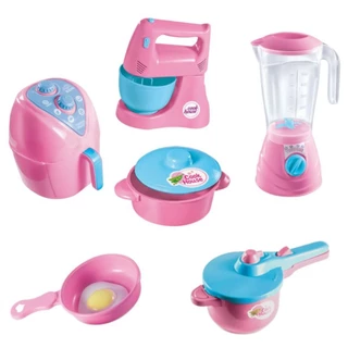 Kit Cozinha De Brinquedo Completa Air Fryer Batedeira Liquidificador Panela De Pressão E Acessórios Para Crianças Faz De Conta Comidinha Rosa Meninas