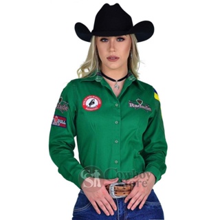 Camisa Country Bordada Feminina Bandeira do Brasil Cowgirl