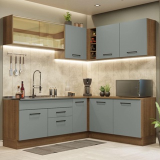 Cozinha Completa de Canto Madesa Agata 389001 com Armário e Balcão (Sem Tampo e Pia) - Rustic/Cinza