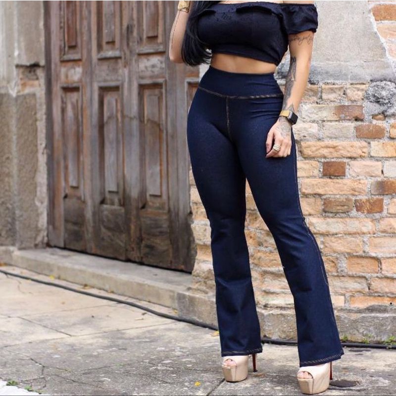 Calça legging Flare Cotton Imita Jeans | Shopee Brasil