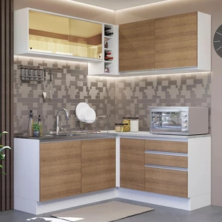 Cozinha Completa de Canto Madesa Glamy 329002 com Armário e Balcão (Sem Tampo e Pia) - Branco/Rustic em Oferta na Shopee