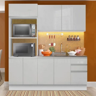 Armário de Cozinha Compacta 100% MDF Madesa Acordes XB190001 com Balcão e Torre Portas Branco Brilho em Oferta na Shopee