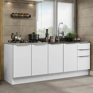 Kit com 2 Balcões de Cozinha Madesa Lux 4 Portas 3 Gavetas (Sem Tampo e Pia) Branco/Branco Veludo em Oferta na Shopee