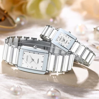 CHENXI Relógios Masculinos Mulheres Relógio De Cerâmica Branco E Preto Diamante Square dial Fashion De Casal Presentes De Luxo Seu Conjuntos
