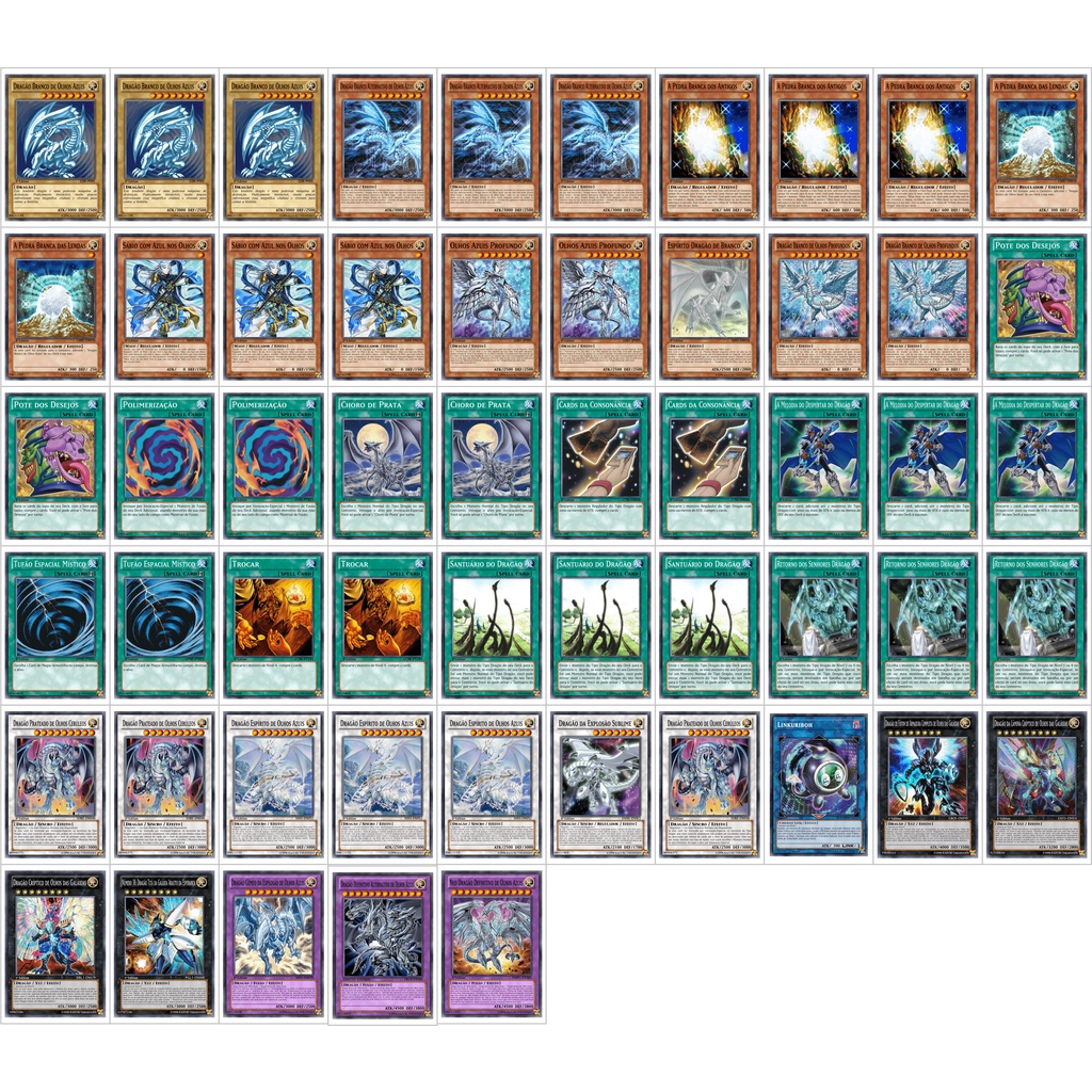 Cartas Yugioh- Deck Dragão Branco Xyz Sincro Fusão Meta 55 cards Tcg