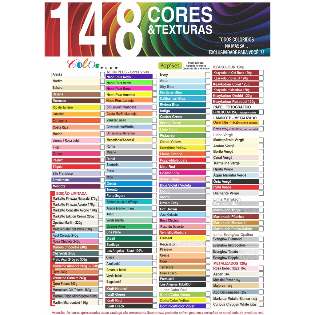 150 folhas Papel Color Plus original A4 180g colorido na massa | Shopee ...