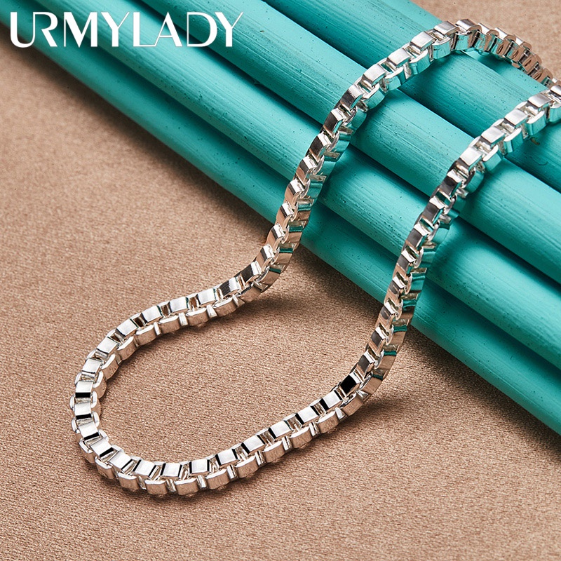 URMYLADY Prata 925 Sterling 4mm Caixa Quadrada 18 Polegadas Colar De Corrente Para Mulheres Charme Homem Festa De Casamento Jóias De Moda