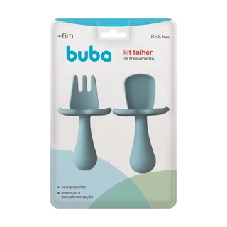 Kit Talheres Garfo E Colher em Silicone Azul 15816 - Buba
