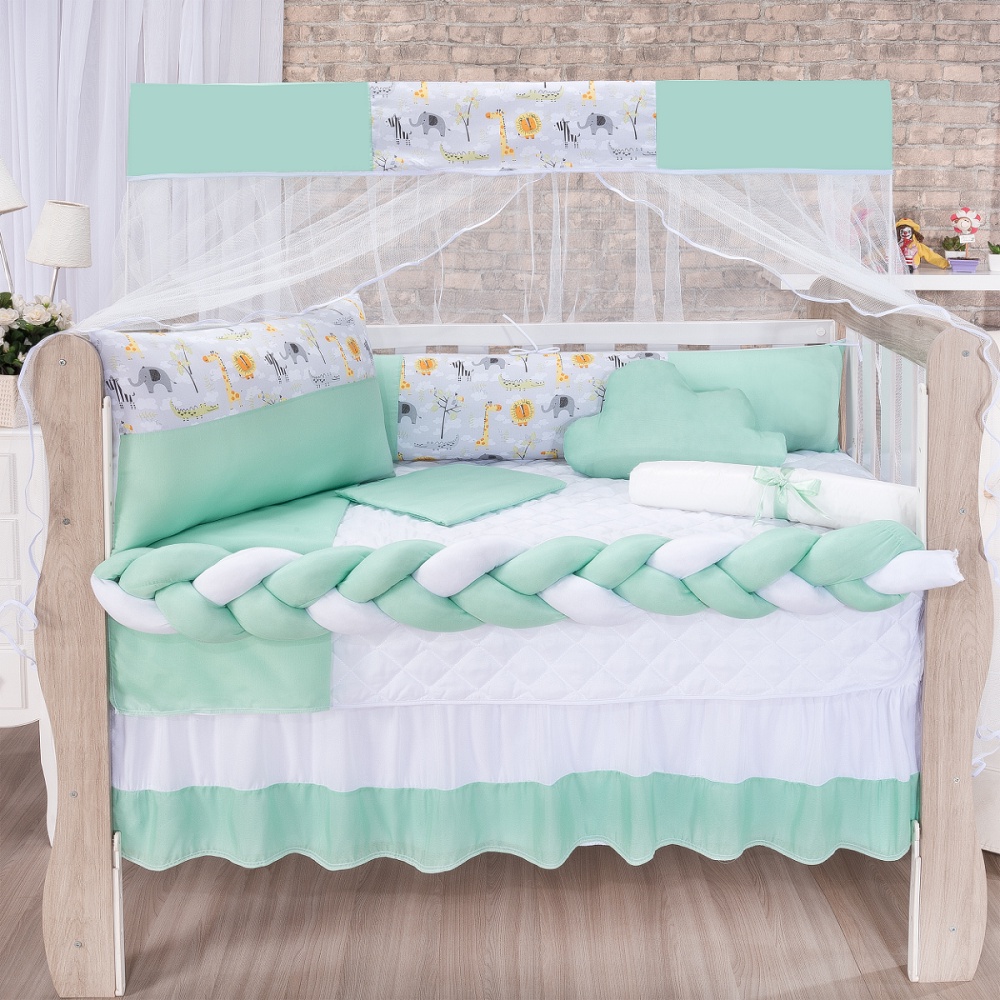 Kit Berço Quarto Bebê - Menino - Trança Americano e Nacional 11 Peças Completo - Safari Verde