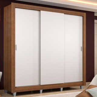 Guarda Roupa Casal Madesa Lyon 3 Portas de Correr 2 Gavetas com Pés - Rustic/Branco