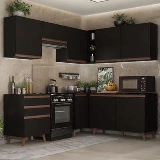Cozinha Completa de Canto Madesa Reims 392001 com Armário e Balcão - Preto em Oferta na Shopee