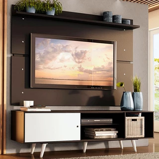Rack Madesa Dubai e Painel para TV até 65 Polegadas com Pés - Preto/Branco 7777 em Oferta na Shopee