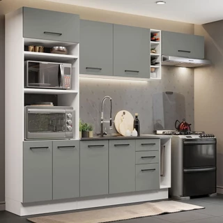 Cozinha Completa Madesa Agata 290003 com Armário e Balcão (Sem Tampo e Pia) - Branco/Cinza em Oferta na Shopee