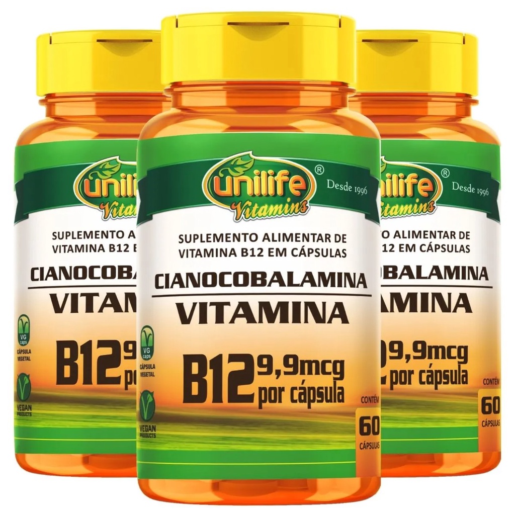 Kit 3 Vitamina B12 Cianocobalamina 180 Caps Vegano Unilife | Shopee Brasil