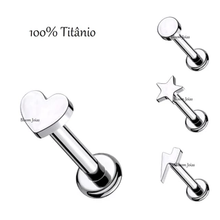 Piercing Titânio Hipoalergênico Tragus / Labret Disco Coração Estrela Raio
