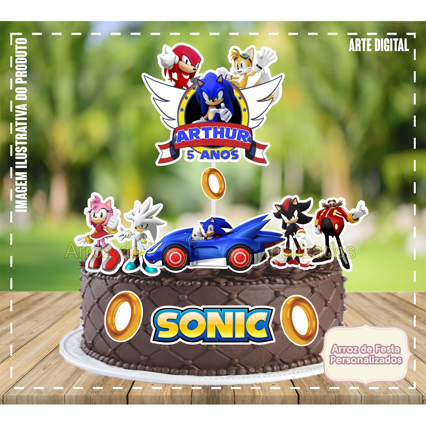 Bolos e Docinhos para Uberlândia e Região: Bolo com cobertura de chantili  com decoração topper dos personagens do jogo Sonic