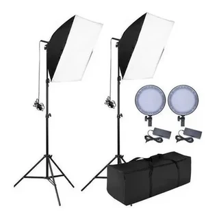 Kit Softbox Profissional Tripe Portatil Led Iluminacao Foto Estudio Continua Sombrinha Difusora 50x70cm P/ Fotografia Video