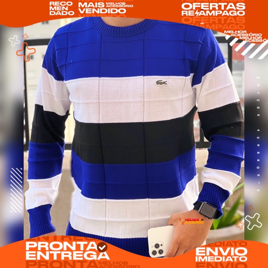 Suéter Lacoste Com Listras Masculino