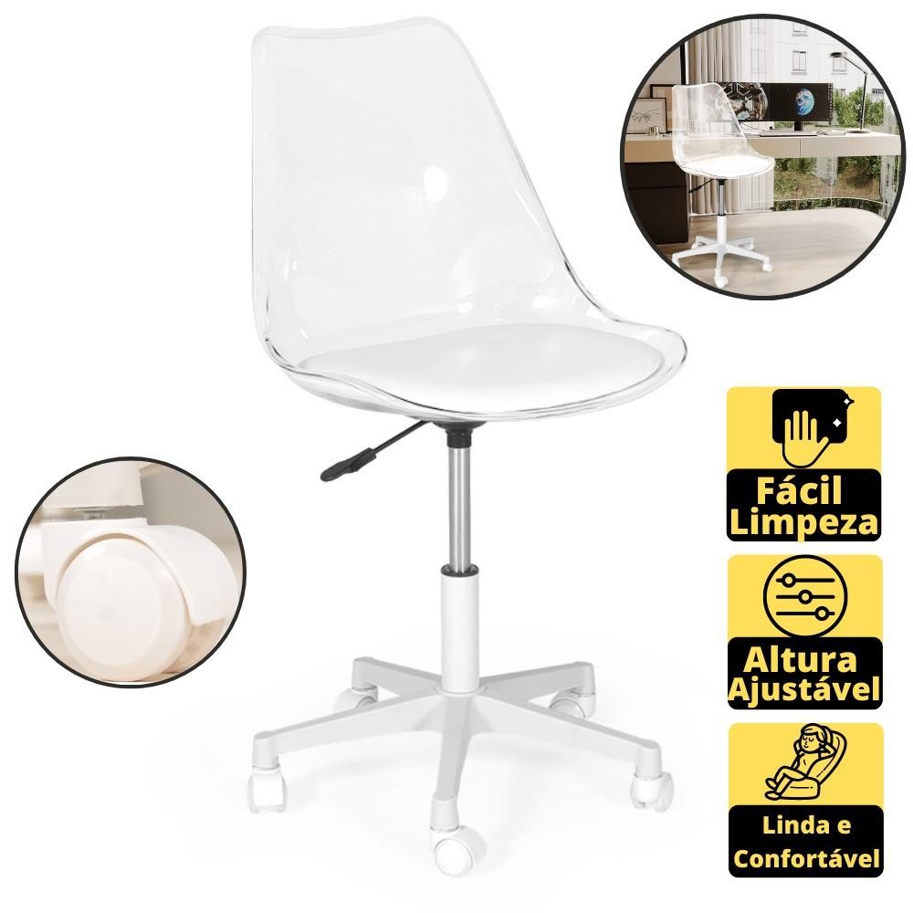 Cadeira Office Leda Acrílico Transparente Base Giratória