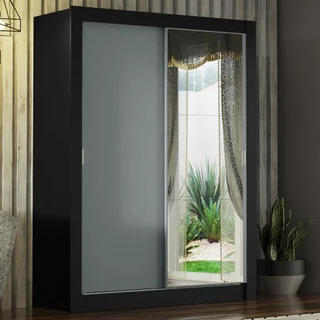 Guarda-Roupa Solteiro Madesa Denver 2 Portas de Correr com Espelho - Preto/Cinza em Oferta na Shopee