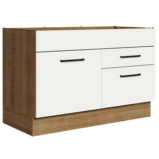 Balcão Gabinete de Pia Cozinha 120 x 60 cm 1 Porta 2 Gavetas Rustic/Branco (Sem Tampo) Agata Madesa em Oferta na Shopee