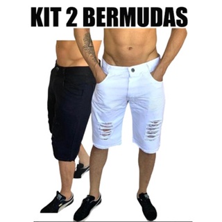 Bermuda Jeans Rasgada Masculina Curta Com Cinto De Corda Sisal