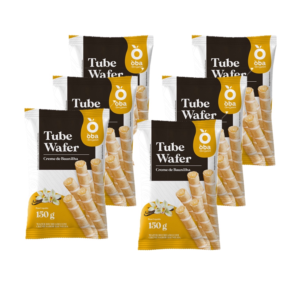 Kit Com 6 Unid Tube Wafer Com Creme De Baunilha Oba Bem Querer 150 G