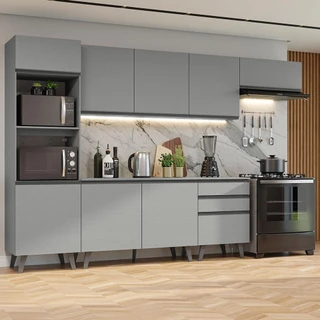 Armário de Cozinha Completa 320cm Cinza Nice Madesa 08 em Oferta na Shopee