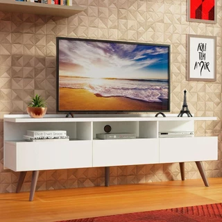 Rack para TV até 65 Polegadas Madesa Madri com Pés de Madeira - Branco em Oferta na Shopee