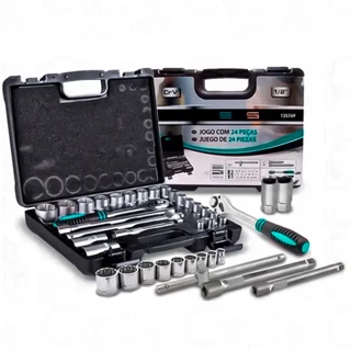 kit Jogo Soquetes Encaixe 1/2Pol. 24 Peças Aço Cromo Vanádio Cr-V Profissional Com Maleta Reforçada em Oferta na Shopee