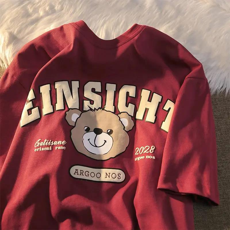 Camiseta De Manga Curta Com Estampa De Urso Fofo Para Meninas/2022