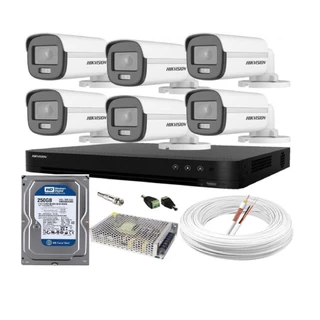 Kit CFTV Com 6 Câmeras de Segurança Hikvision Colorvu Imagens Noturnas Coloridas Full HD 1080p C/Hd