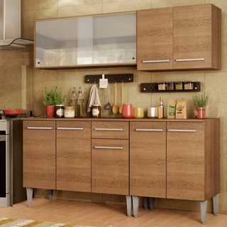 Cozinha Completa Madesa Emilly Box com Balcão e Armário Vidro em Oferta na Shopee