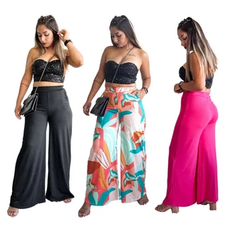 Calça Pantalona Cintura Alta Com Forro do M ao G1