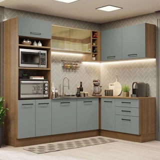 Cozinha Completa de Canto Madesa Agata 399001 com Armário e Balcão (Sem Tampo e Pia) - Rustic/Cinza em Oferta na Shopee