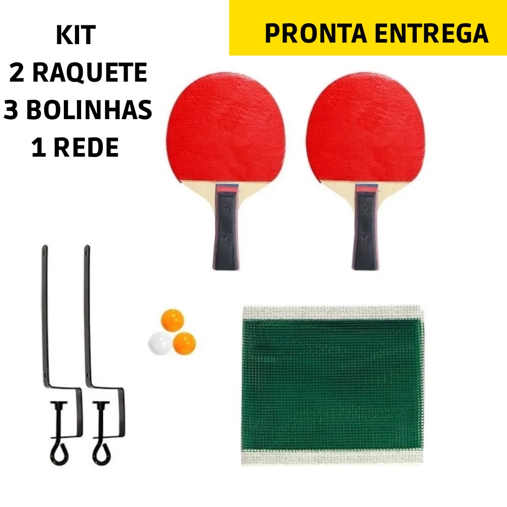 Kit Ping Pong Tênis de Mesa Com 2 Raquetes + 3 Bolinhas + Rede
