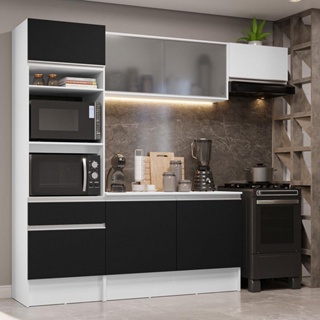 Cozinha Completa Madesa Topazio com Um Balcão, Armário e Tampo - Branco/Preto