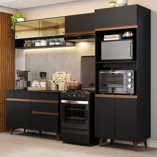 Armário de Cozinha Completa 260cm Preto Reims Madesa 12 em Oferta na Shopee