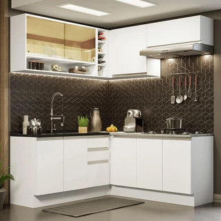 Cozinha Completa de Canto Madesa Glamy 349002 com Armário e Balcão (Sem Tampo e Pia) - Branco em Oferta na Shopee
