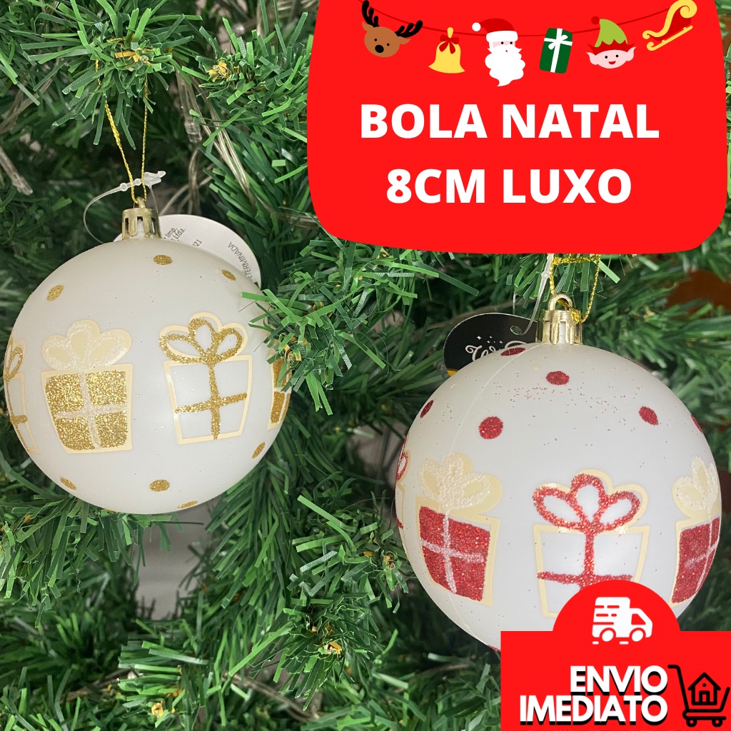 Bola De Natal Luxo 8cm Branca Com Desenho Presente Diversas Cores Detalhe Glitter Enfeite Árvore de Natal Ornamento Natalino Pendente De Natal