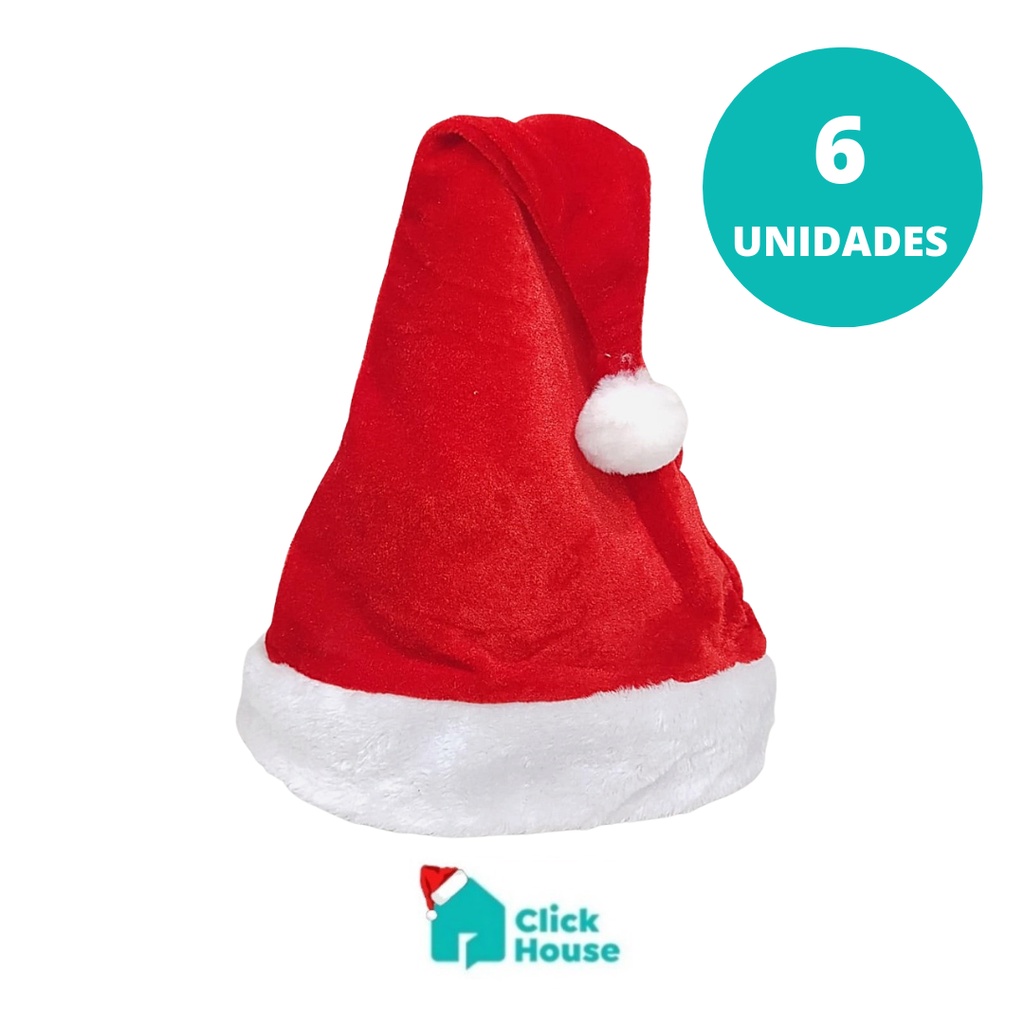 Kit 6 Gorro de Veludo Touca Papai Noel Decoração Enfeite Natal 40 Cm ...