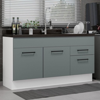 Balcão Gabinete de Pia Madesa Agata 150 cm 2 Portas e 2 Gavetas (Sem Tampo e Pia) - Branco/Cinza