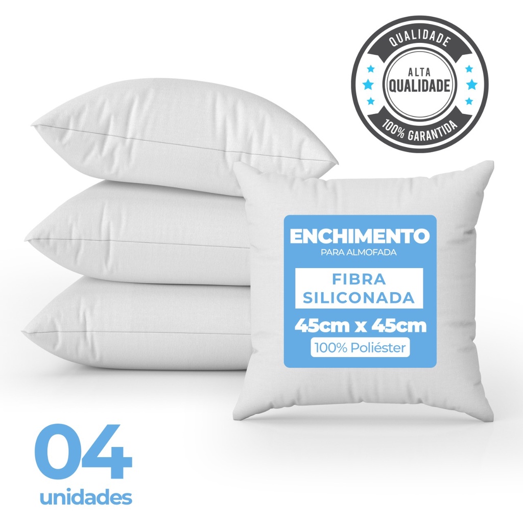 Enchimento Com 4 Unidade Refil Almofada 45x45 Silicone Kit Com 4 Unidades Branco