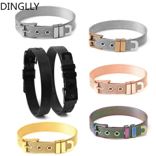 DINGLLY 10mm Pulseiras De Malha De Aço Inoxidável De Alta Qualidade Para Mulheres Homens Diy Charm Strap Bangle Jewelry